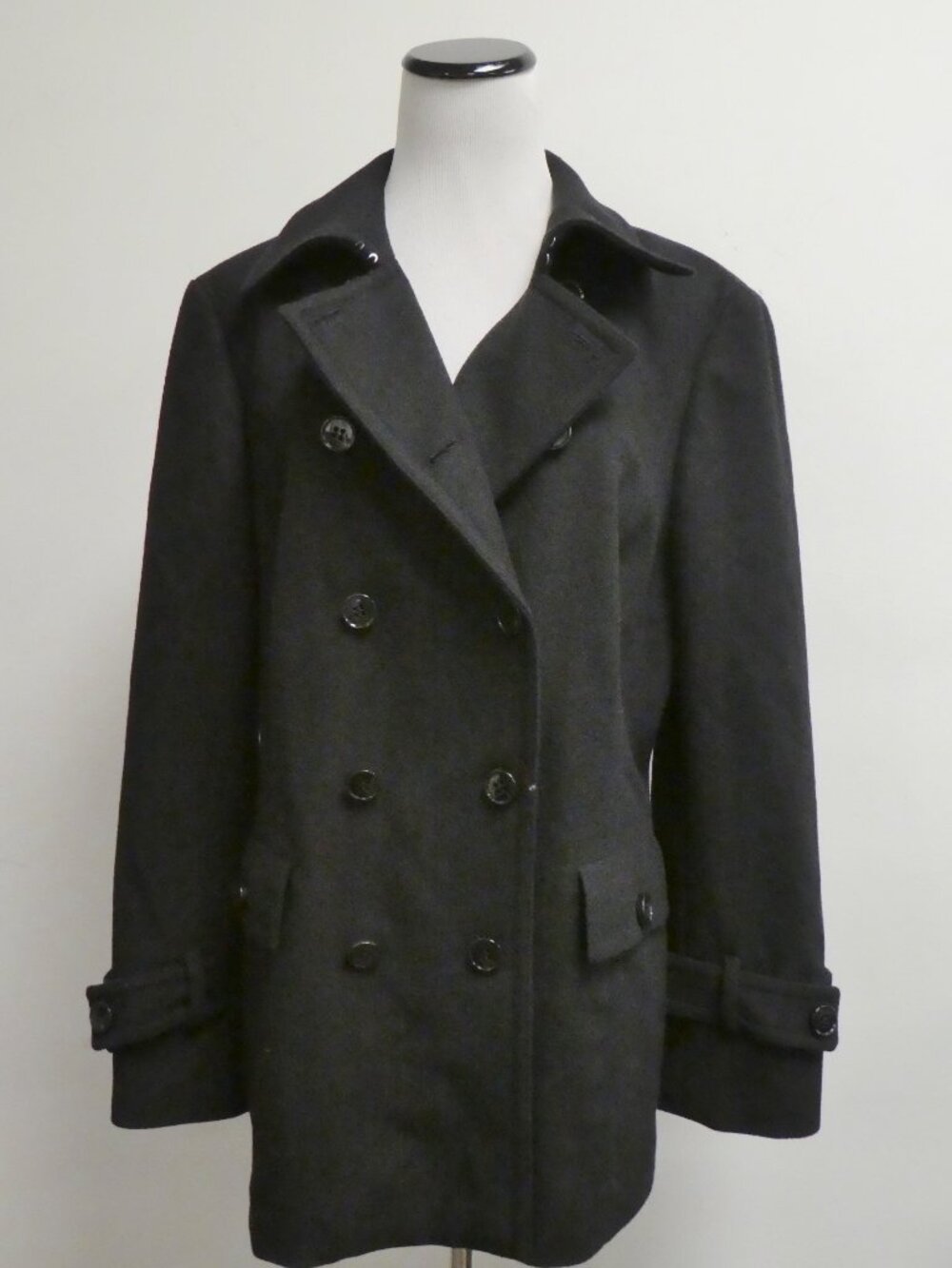 WORTH NEW YORK BLACK WOOL DOUBLE BREASTED PEA COAT 14
